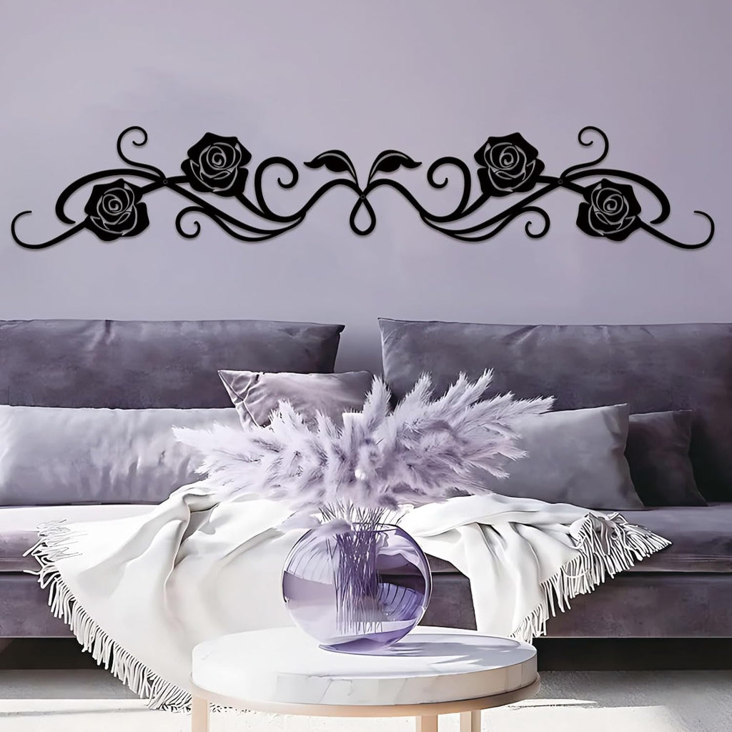 ESTART Metal Rose Scroll Wall Decor, Long Iron Scroll Vine Wall Art