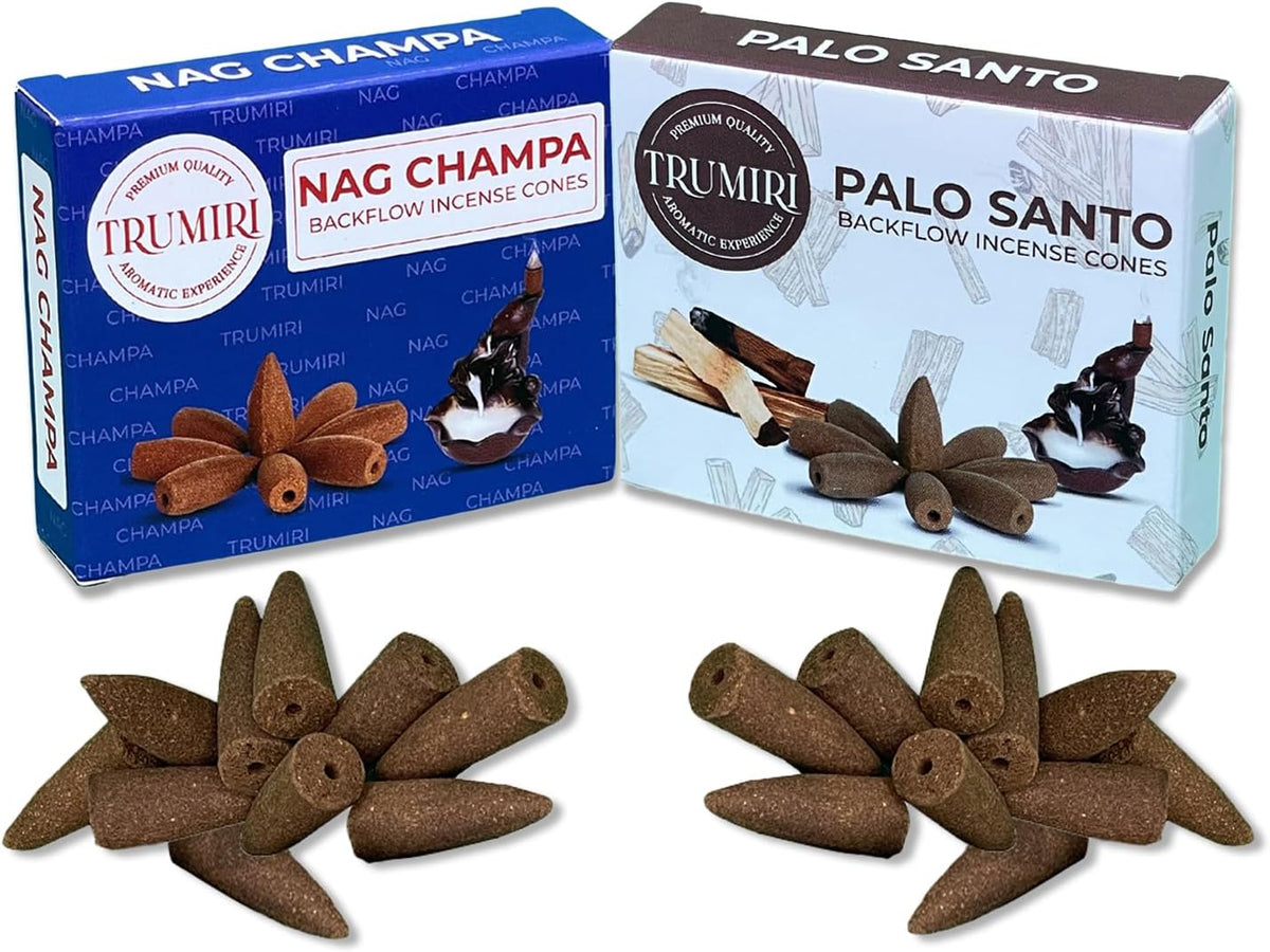 TRUMIRI Backflow Incense Cones - Combo Pack of 20 Incense Cones Waterfall - 10 Nag Champa + 10 Palo Santo