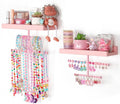 Keebofly Jewelry Organizer Wall Mounted Hanging with Wooden Shelf for Kids, Girls, Teens, Jewelry Holder Storage Display for Earring, Necklace, Bracelet, Bow, Pink, (Patented)