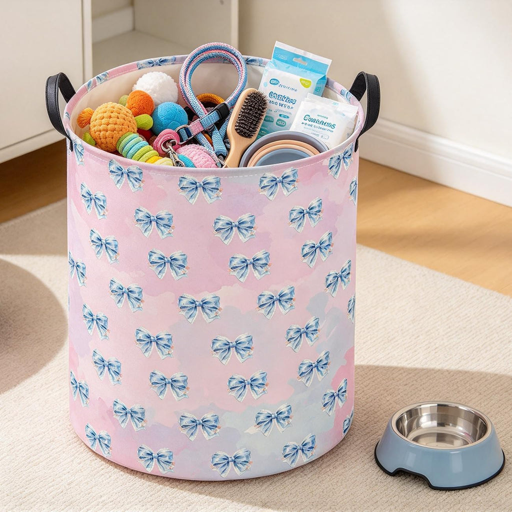 19.7" Laundry Basket,Dirty Clothes Hamper,Waterproof Storage Bin,Room Decor,Gift Baskets(Dreamy Blue Bow)