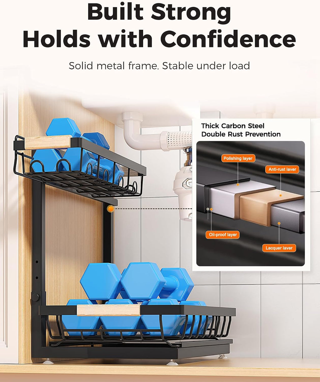 Sevenblue 2-Pack 2-Tier Height Adjustable Under Sink Organizer & Storage