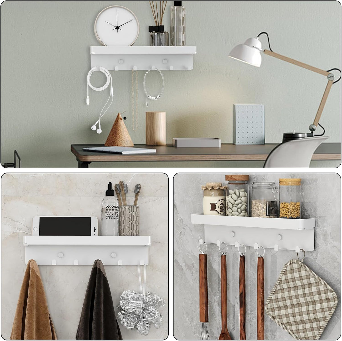 2 Pcs Wall Key Holder Rustic Key & Mail Organizer Adhesive Key Hook, White