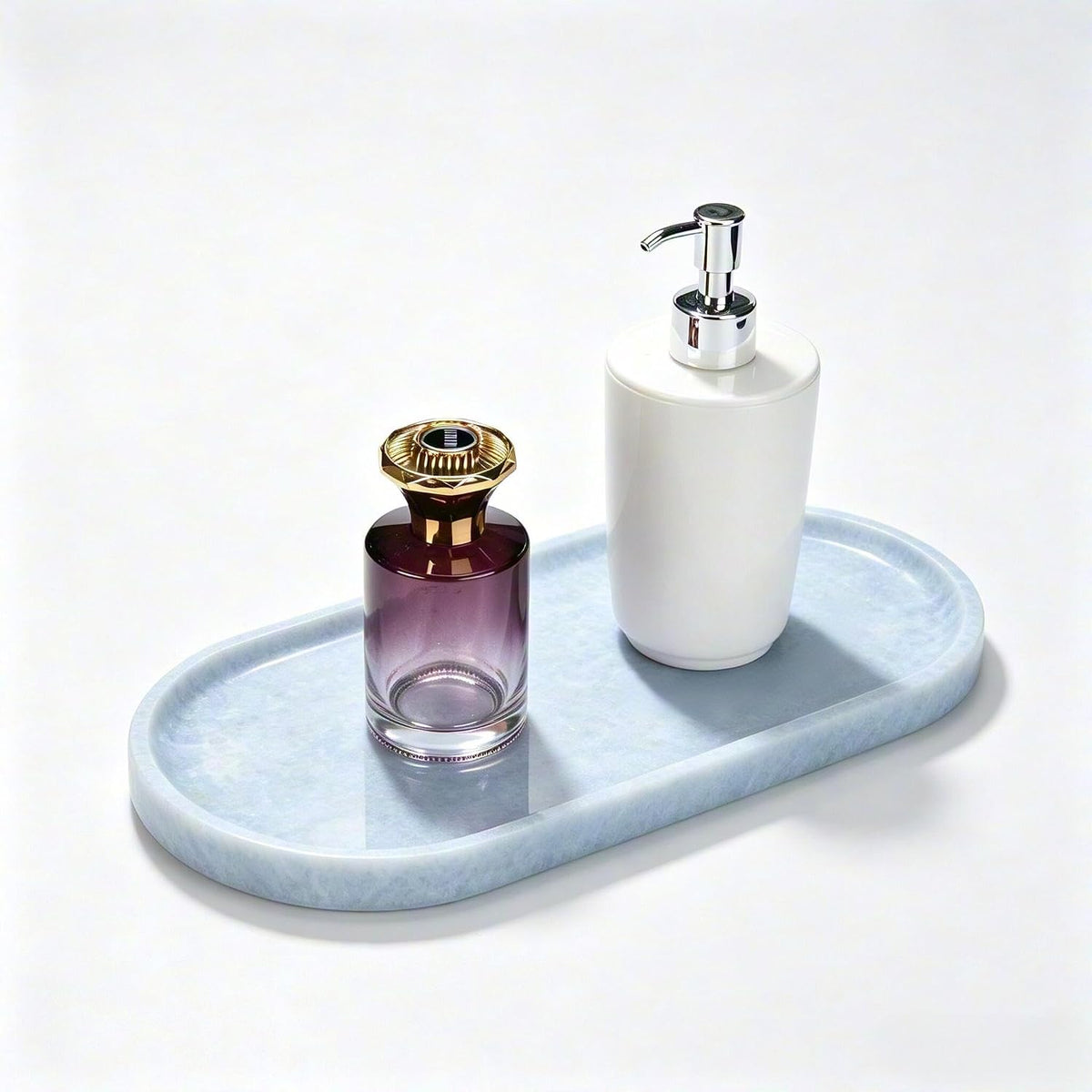 Natural Brazilian Blue Crystal Decorative Tray–12x6 Inch Translucent Stone/Marble-Style Bathroom Countertop Tray–Elegant Tray for Vanity, Perfume, Candles, and Jewelry–Durable Bathroom Countertop Tray