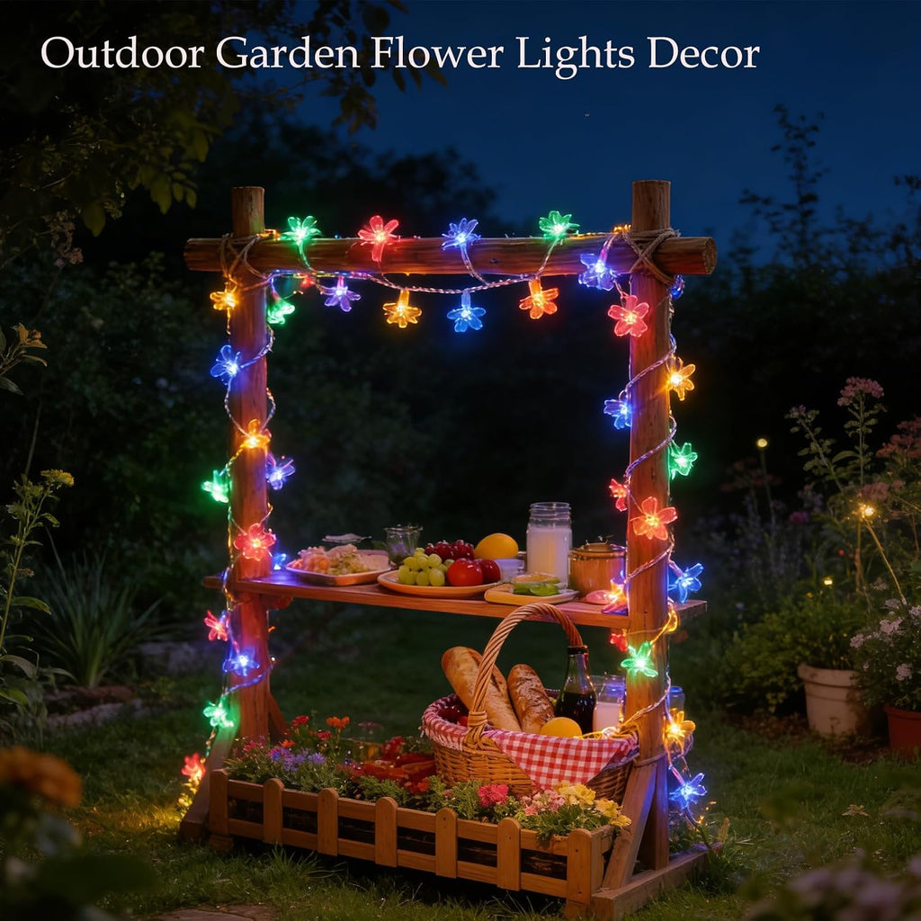 33ft 100 LED Plug in Pastel Christmas Flower String Lights Hanging Decor