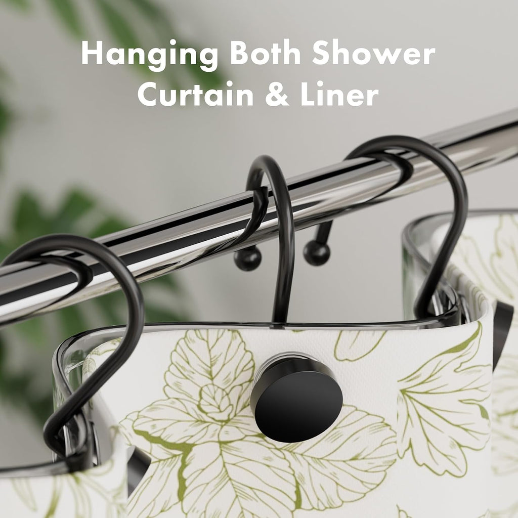 AmazerBath Shower Curtain Hooks, Shower Curtain Rings Heavy Duty Modern Decorative Black Shower Curtain Hooks Rust Proof Smooth Glide Shower Hooks for Shower Curtain Liner Shower Rod Hook, 12Pcs
