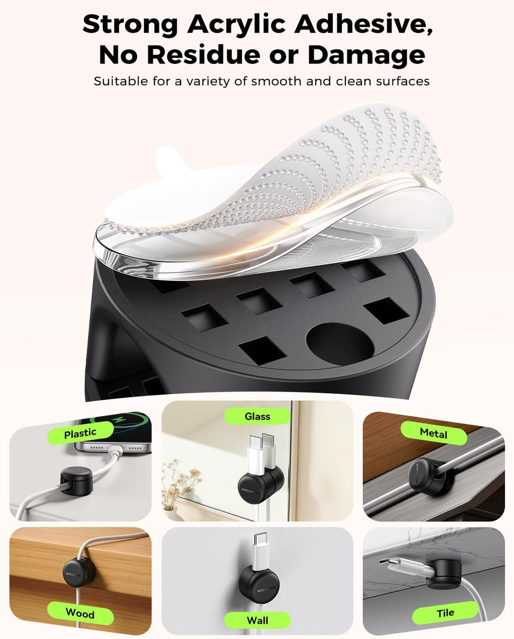 Rocoren 9 Pack Magnetic Cable Clips 360° Rotating Adhesive Cord Holder