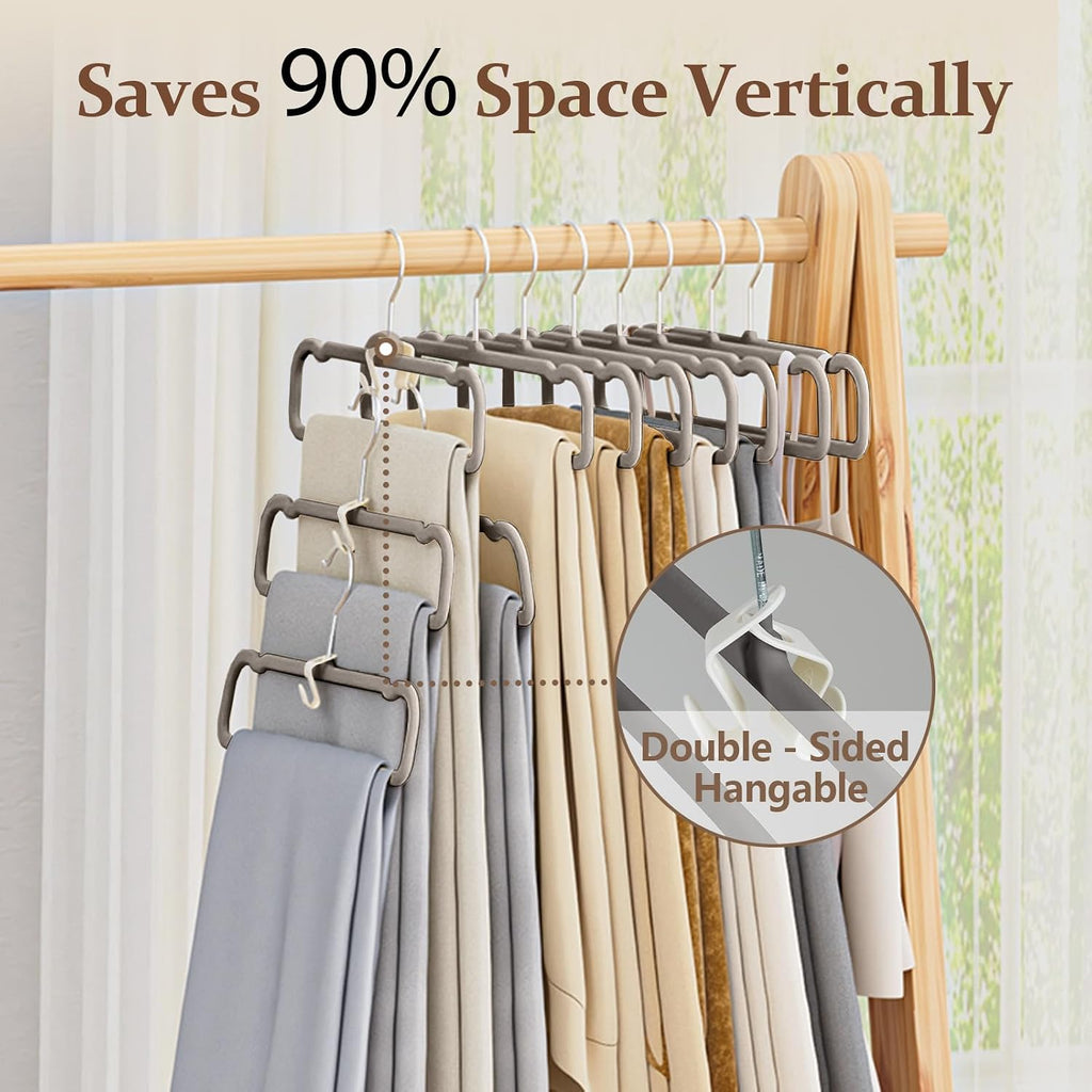 Velvet Felt Pants Hangers 30 Pack, with Cascading Hooks (Gray)