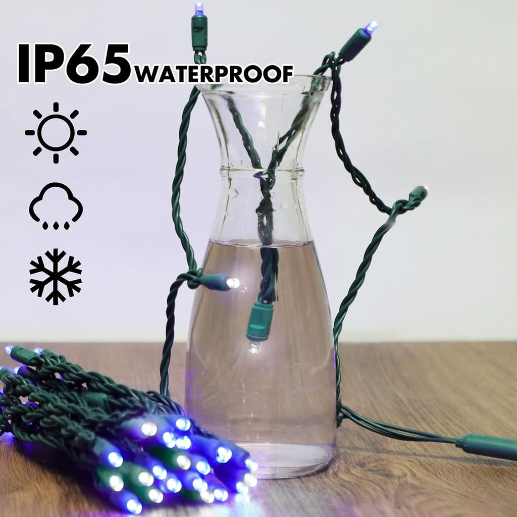 LAMPHOME Blue White Christmas String Lights, 25FT 50LED Commercial Extendable Mini Fairy Lights Plug in for Christmas Tree, Xmas Garland, Wedding, Halloween, Indoor Outdoor Patio Garden Home Decor