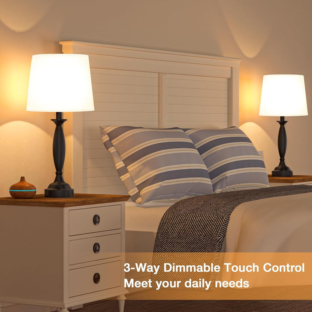 Seealle Bedroom Lamps for Nightstand, Black Bedside Lamps with USB