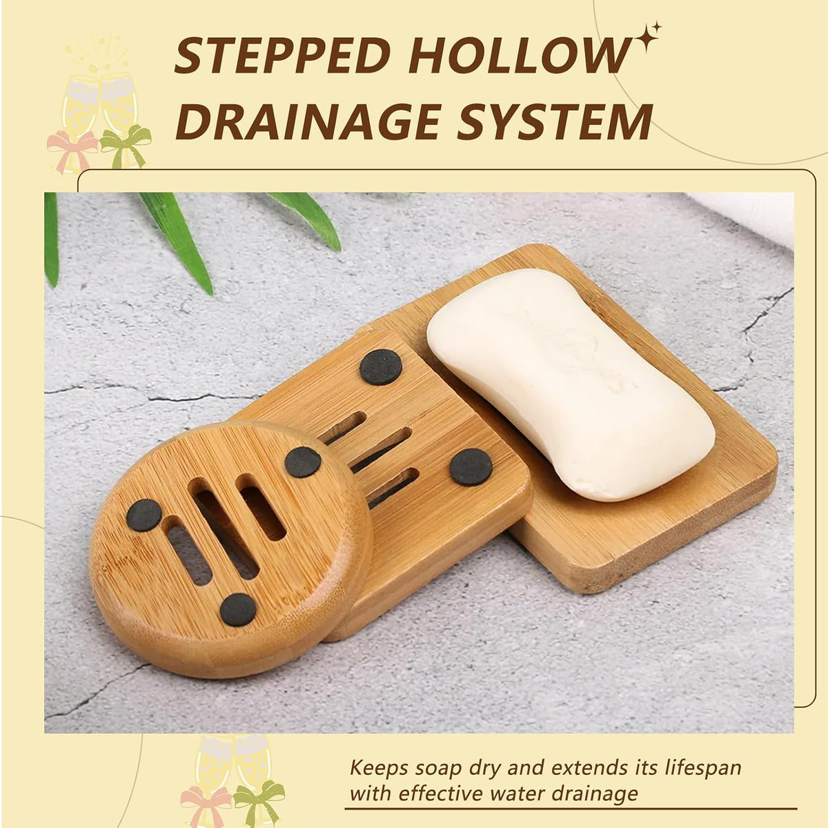 2 Pcs Bamboo Soap Holder Wooden Soap Dishes for Shower Steamer Tray for Shampoo Bath Bomb Steamers Natural Soap Dish for Home Bathroom Accessories(Round and Square)