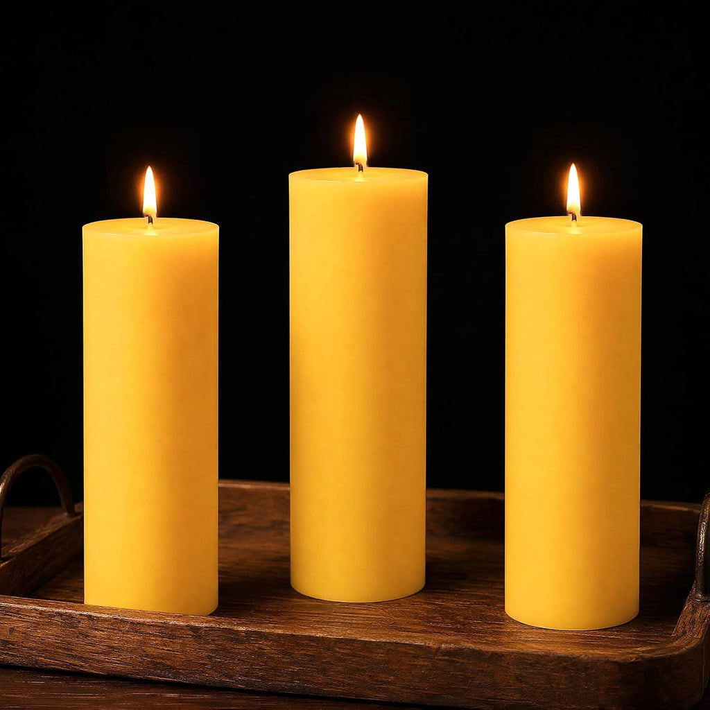3 Pack Pure Natural Beeswax Pillar Candles 2×6 Inch