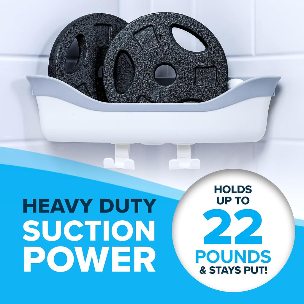 SlipX Solutions Corner Suction Cup Shower Caddy, Holds Up To 22 lbs, White