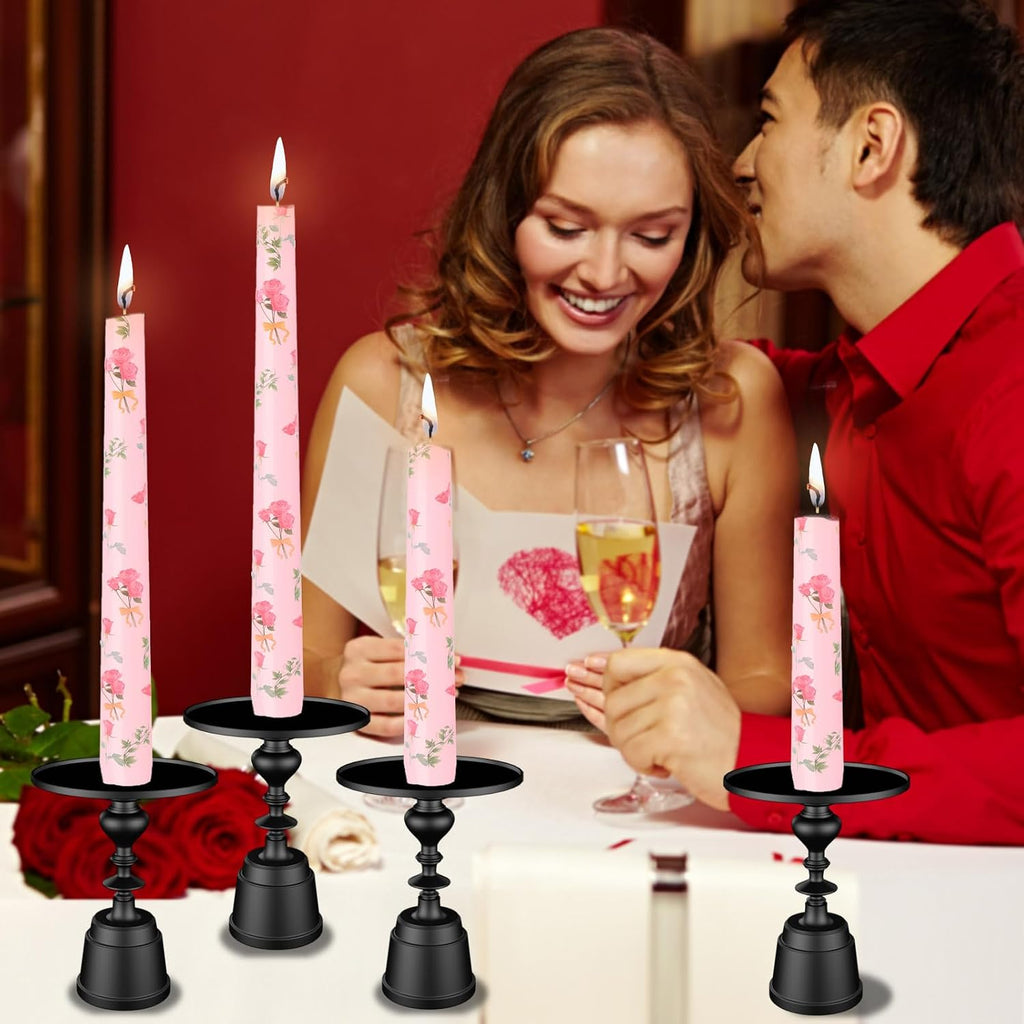 10 Inch Pink Printed Taper Candles for Mother's Day Unscented and Smokeless Tall Candlesticks, Long Burning, Ideal for Wedding Advent Parties