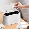 Mini Trash Can with Lid Removable Small Garbage Can, Tiny Plastic Trash Bin, Pop Up Countertop Wastebasket, Counter Garbage Lint Bin for Bathroom,Office,Kitchen,Desk(White)