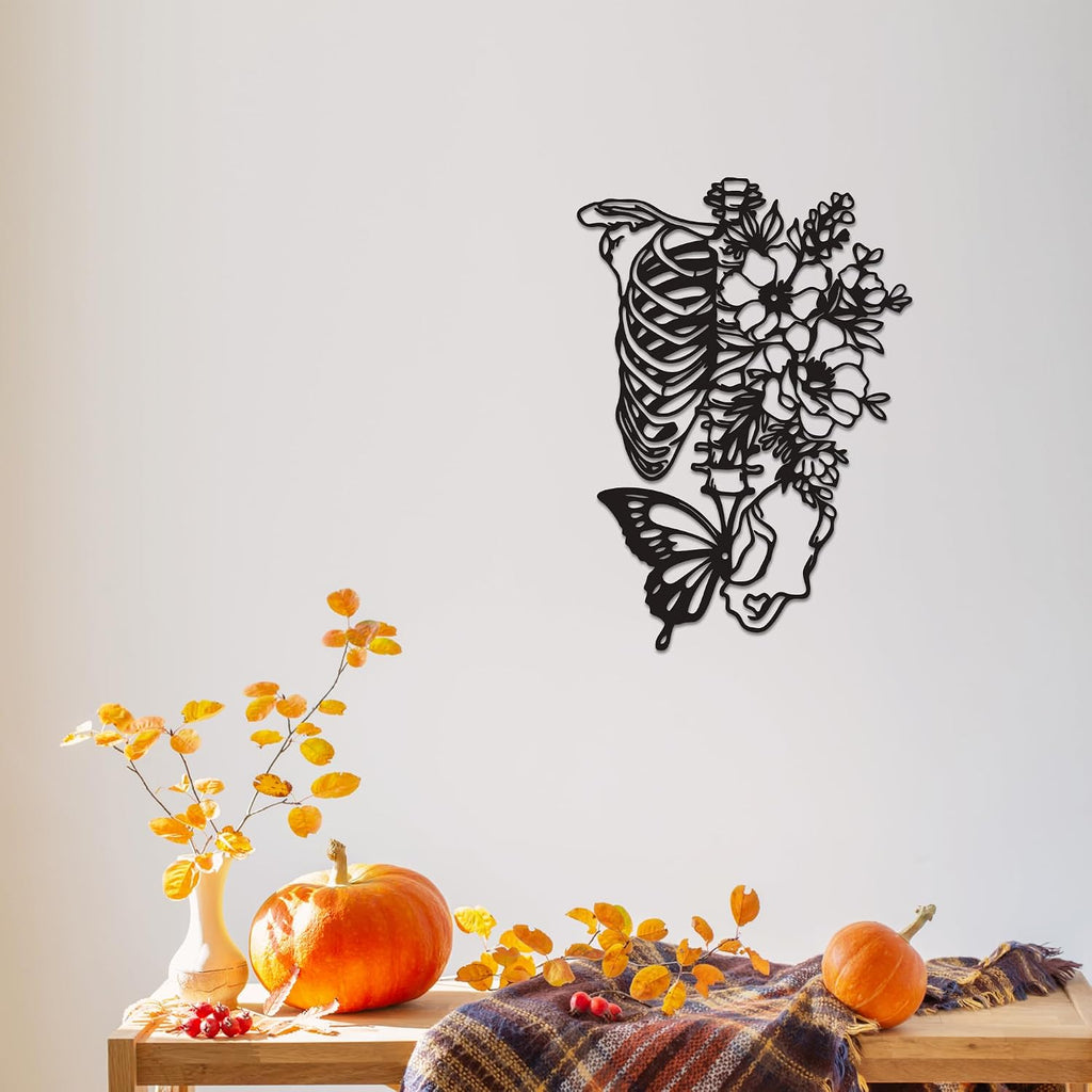 Rajukit Skull & Butterfly Wall Art, Gothic Decor