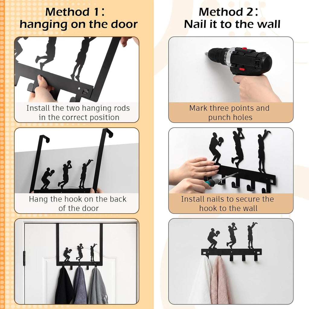 Reallnaive Basketball Room Decor Over The Door Hooks for Sport Lovers Gift