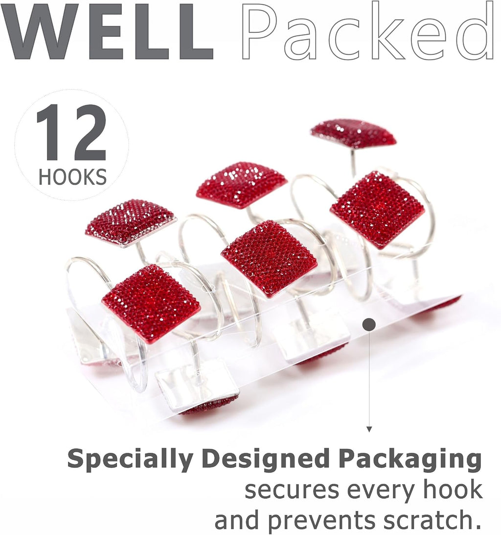 Red Bling Shower Curtain Hooks: Christmas Bathroom Curtain Rings, 12Pcs