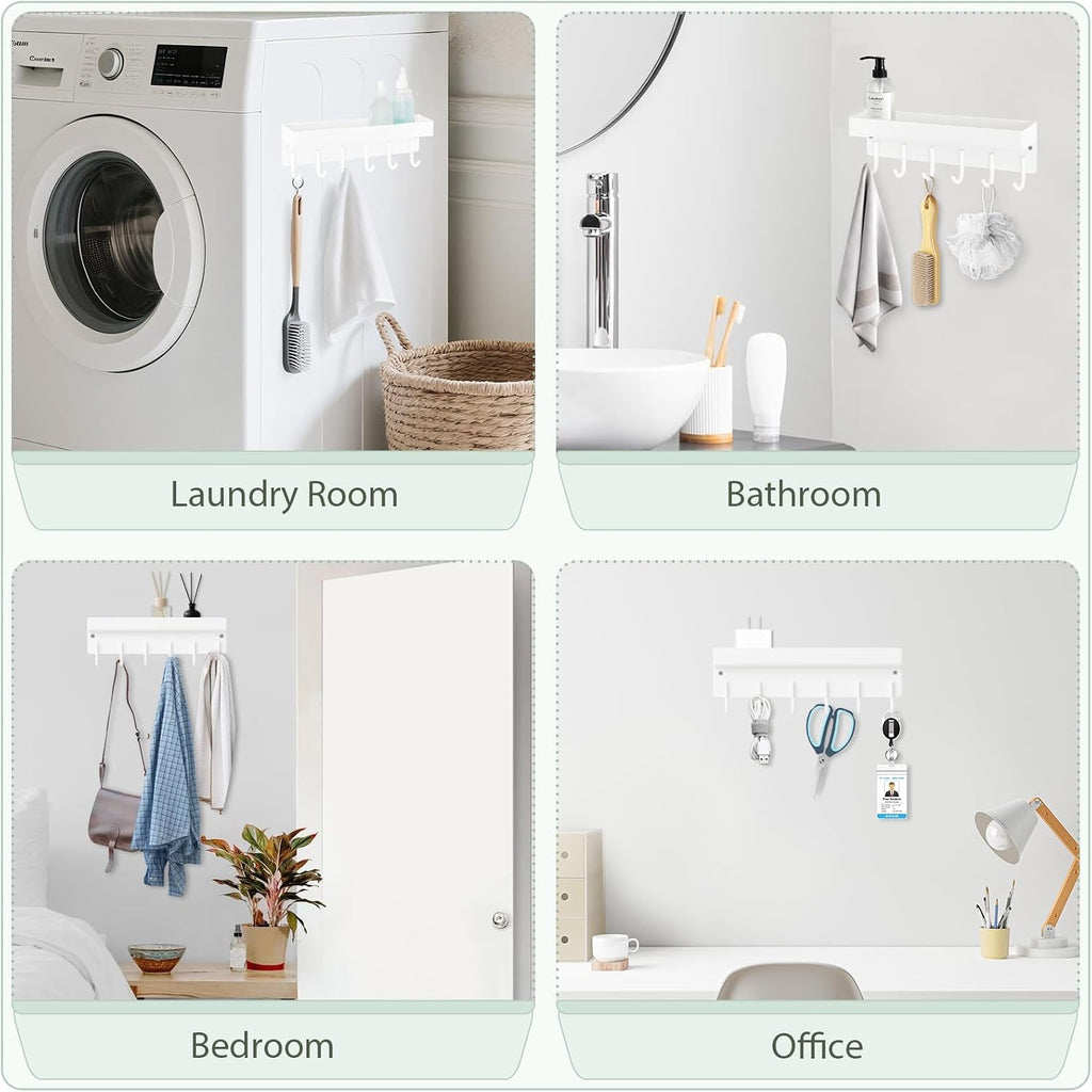 Magnetic Key Holder Wall Mount, Small Key Rack with Tray, White