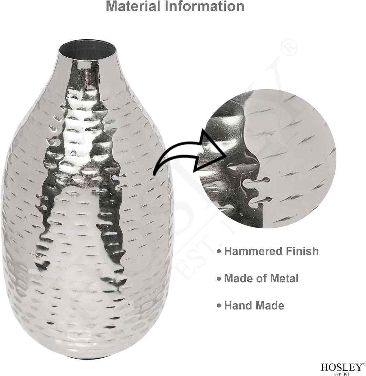 Hosley Silver Vase for Decor 8.75" Hammered Metal Flower Vase, Modern Tabletop Centerpiece Vases for Living Room Decor, Dining Table, Weddings, Faux Dried Floral Decorative Vases