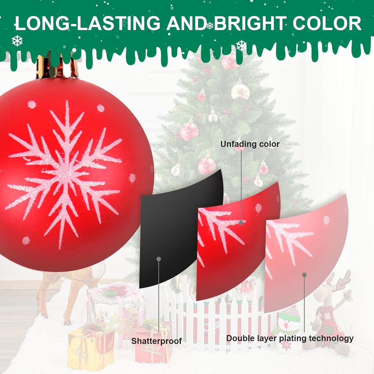 PEMOTech 88ct Christmas Tree Balls Ornaments, Colored Shatterproof Plastic Decorative Baubles, Hanging Ornament Decorations for Xmas Tree Decor Holiday Party Wedding Wreath Garlands Trees(Red & Gold)