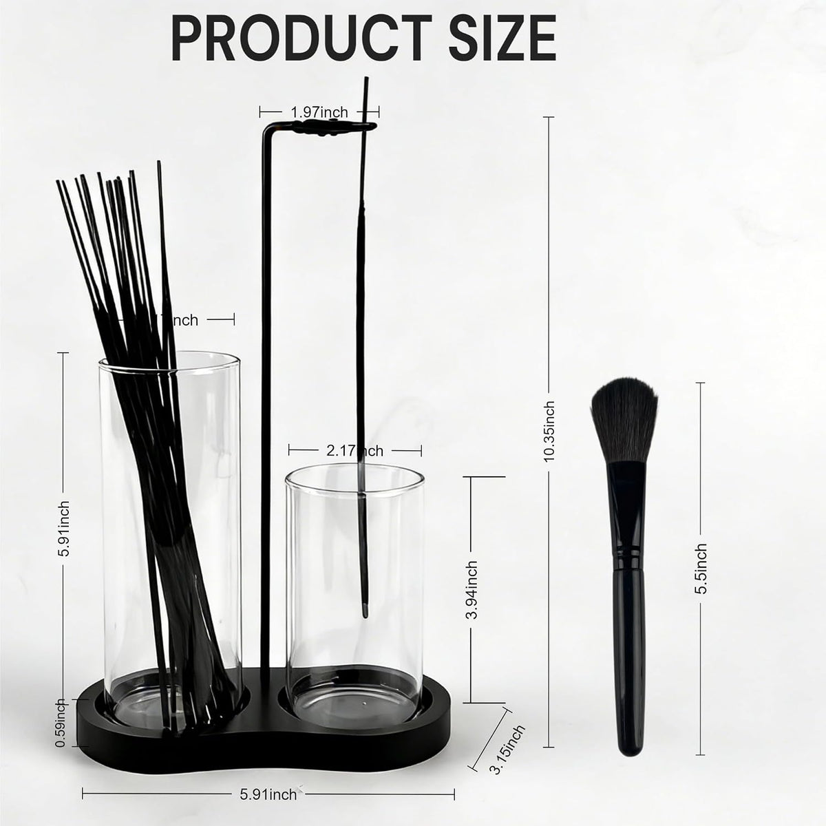 2 in 1 Black Incense Holder for Sticks with Glass Ash Catcher, Anti-Ash Incense Burner for Yoga Meditation Spa, Sleek Minimalist Decor & Incense Holder for Men, Includes Ash Brush
