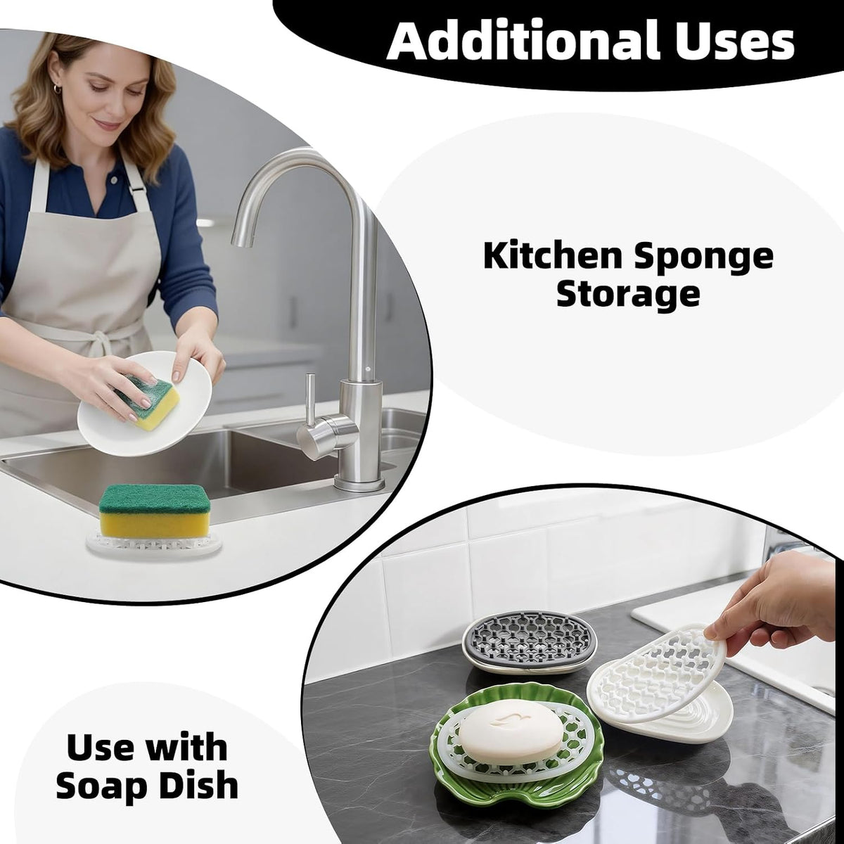 2 Pack Soap Dish for Shower, Non-Slip Silicone Bar Soap Holder with Efficient Drainage Holes for Bathroom Sink, Self Draining Soaps Saver Pad for Shower Niche, Shelf (Black- 2Pcs)