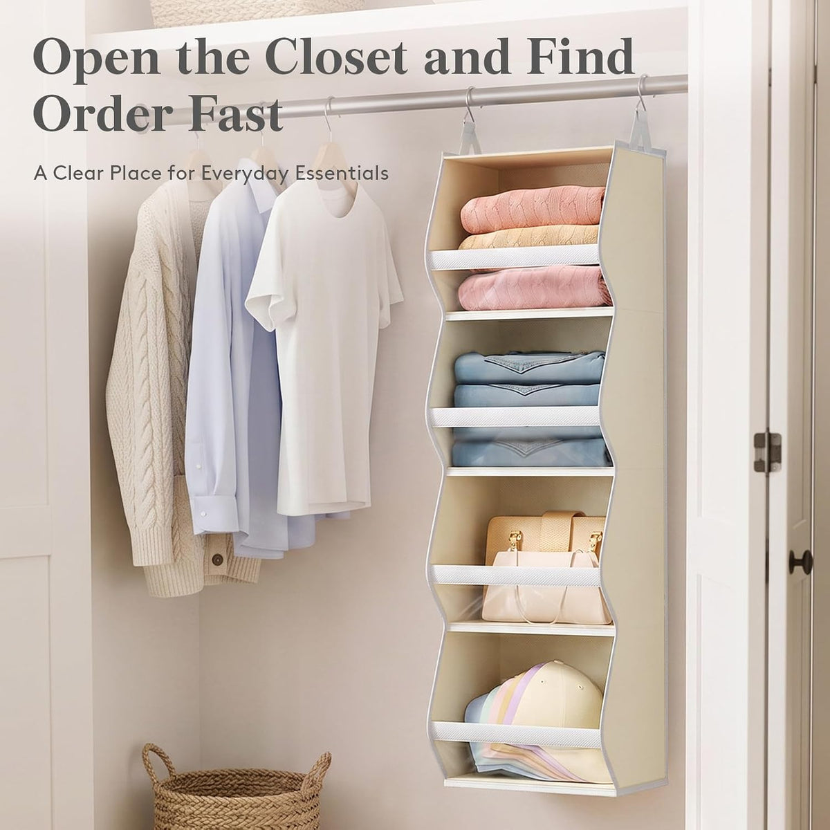 Lifewit Hanging Closet Organizer and Storage for Clothes, Beige, 2 Pack