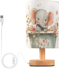 Cute Elephant Pink Floral in Tub Table Lamp with Wood Base Fabric Lamp Shade Bedside Nightstand Desk Lamp for Living Room Bedroom Kids Room Office