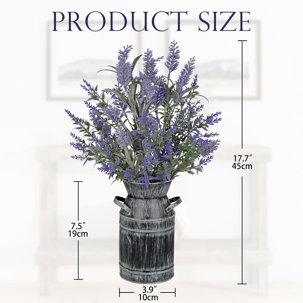 Artificial Lavender Flowers with Rustic Metal Vase 17 Inch Faux Lavender Plant Arrangement in Galvanized Planter Vintage Farmhouse Floral Decor for Home Office Kitchen Decor Wedding Table Centerpiece
