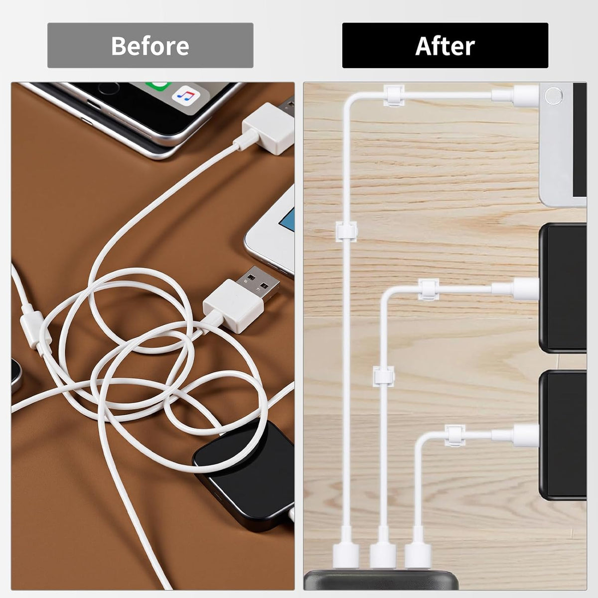 LinkDocs Cable Clips White, Adhesive Cord Clips, Cable Staples Outdoor Cable Management Wire Organizer Cord Holder for Under Desk, Car, Wall, TV PC Ethernet Cable (30 PCS White)