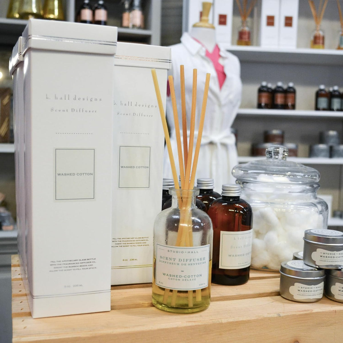 K. Hall Designs Washed Cotton Boxed Diffuser Kit, Refreshing Clean Scent