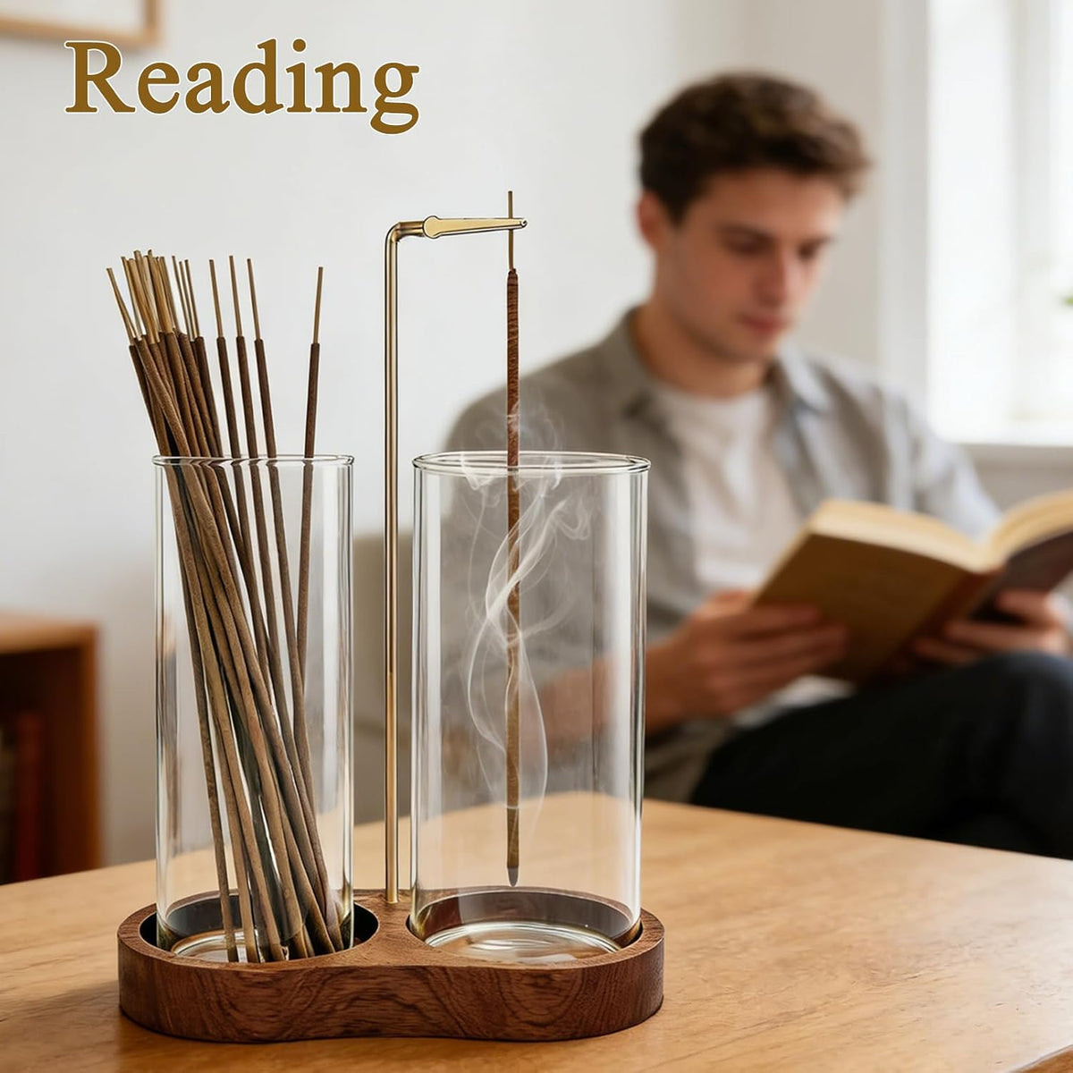 Ceremony Incense Holder,2 in 1 Wooden Incense Burner(Transprent, Two Glass)