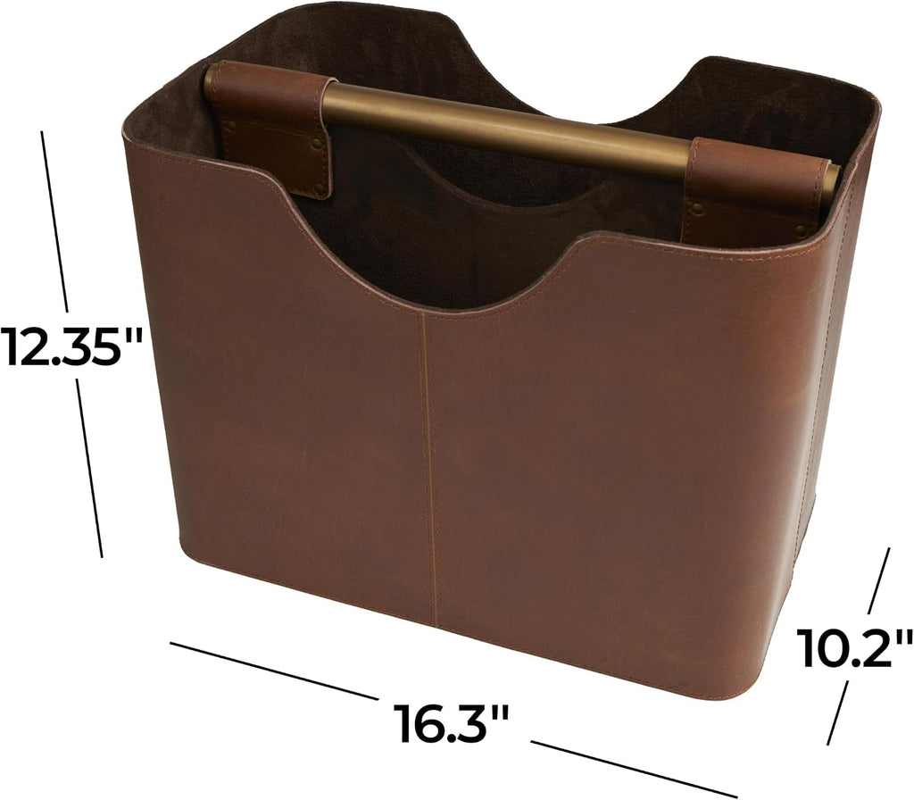 deco 79 Leather Magazine Holder, Basket 16" x 10" x 12", Brown