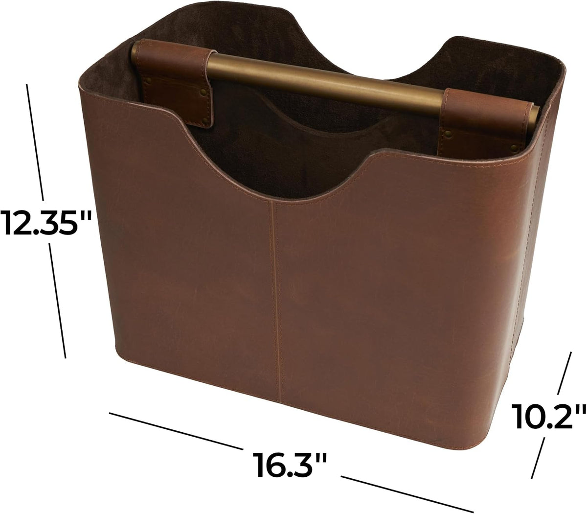 deco 79 Leather Magazine Holder, Basket 16" x 10" x 12", Brown