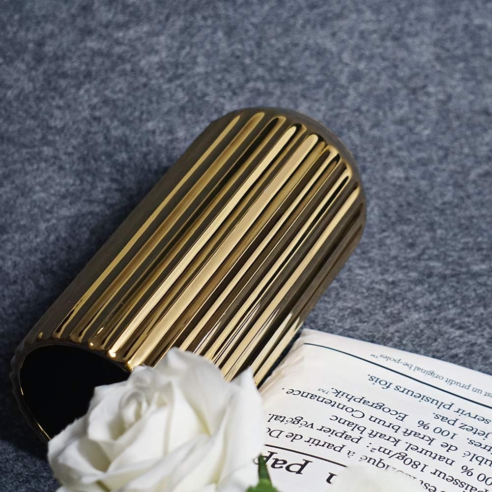 7 Inch Gold Ceramic Vase - Flower Vase for Table Centerpieces - Modern Home Decor - Gifts for Friends and Family, Christmas, Wedding, Baby Shower