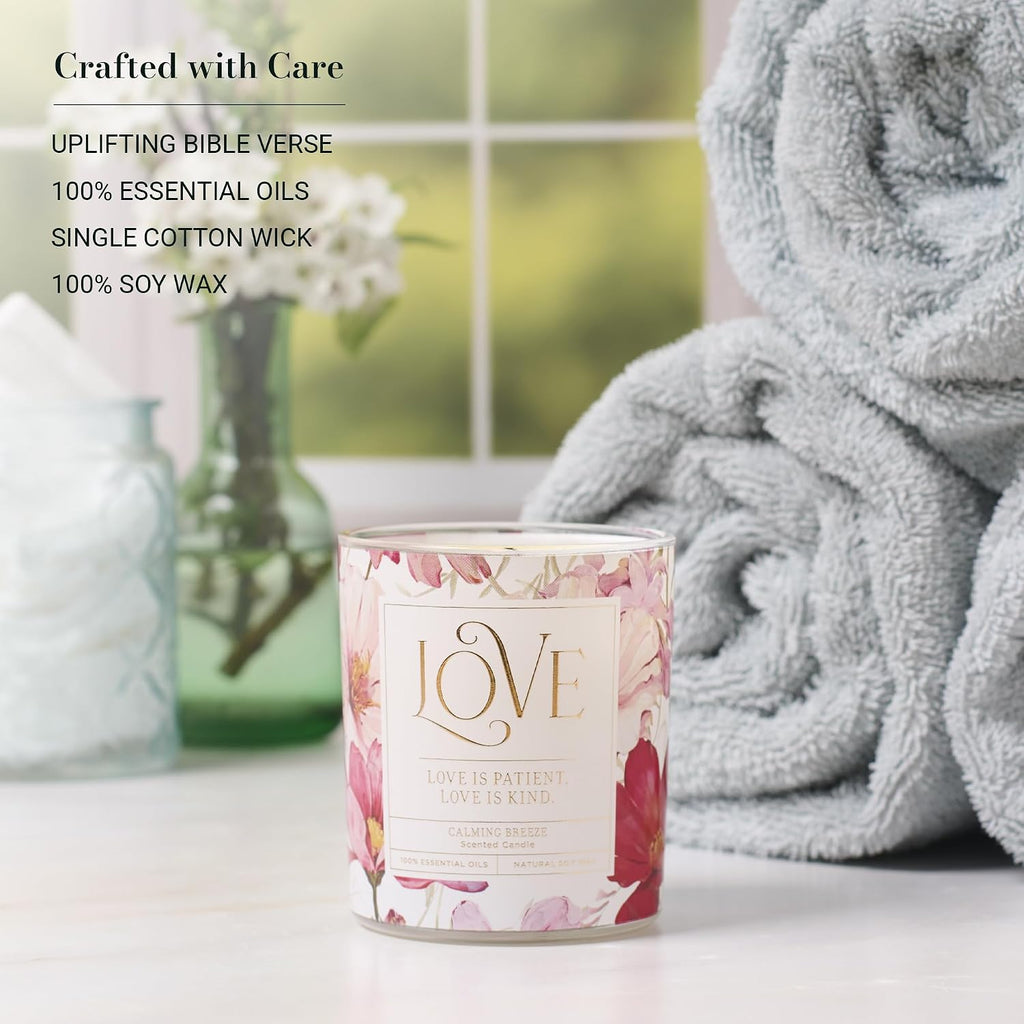 Christian Art Gifts Soy Wax Scented Candle: Love is Patient Bible Verse