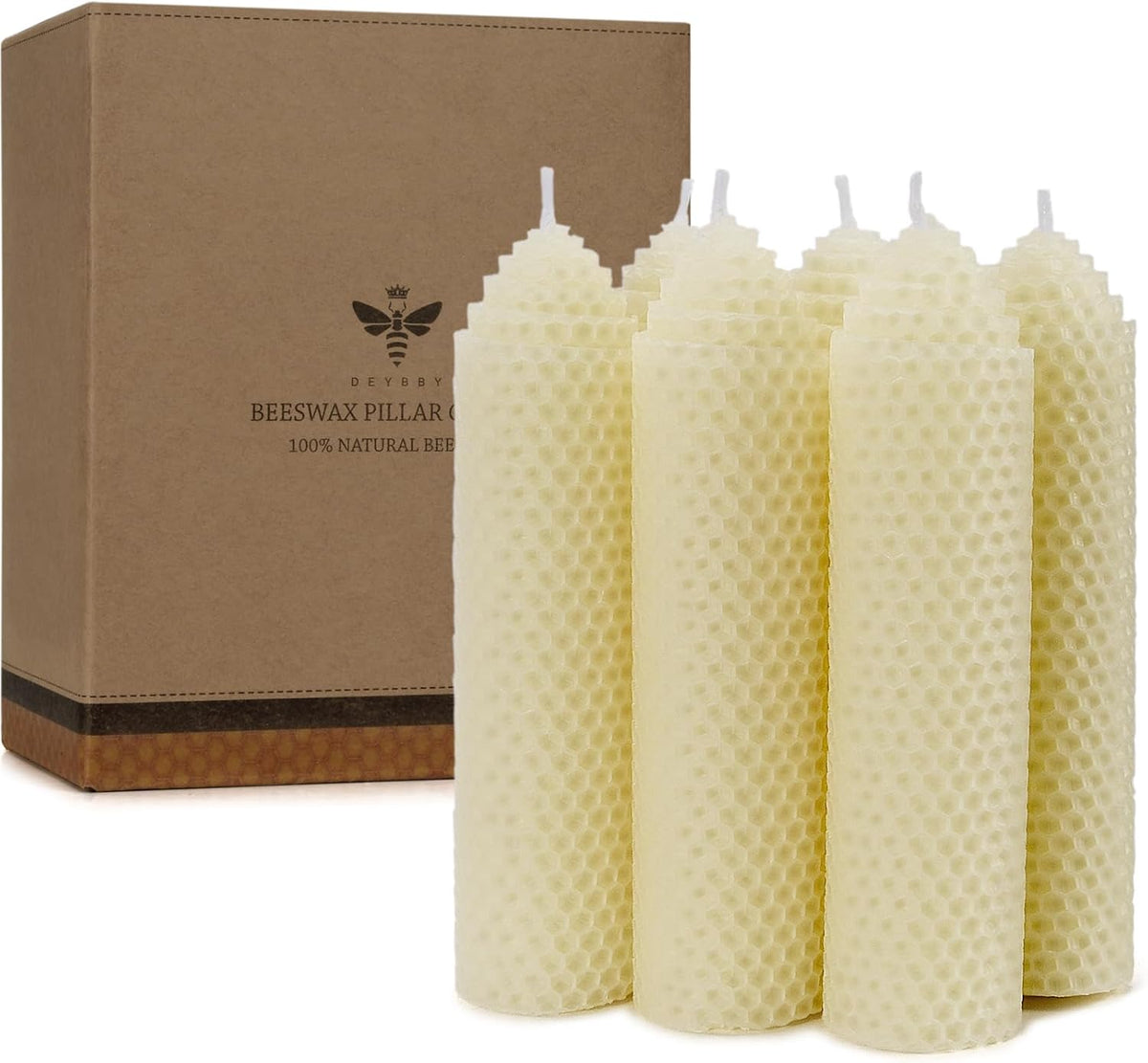 DEYBBY 1.5×6 inch Off White Natural Beeswax Pillar Candles Set of 6