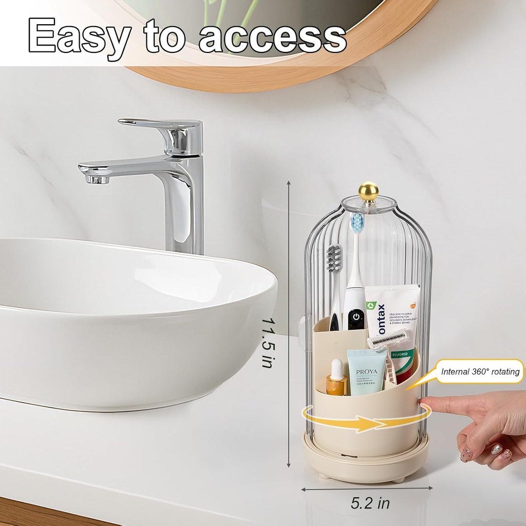 Toothbrush Holders with Cover Toothpaste Organizer for Bathroom, Beige