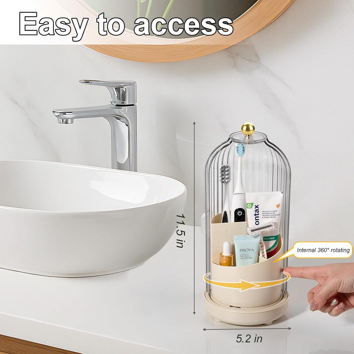 Toothbrush Holders with Cover Toothpaste Organizer for Bathroom, Beige