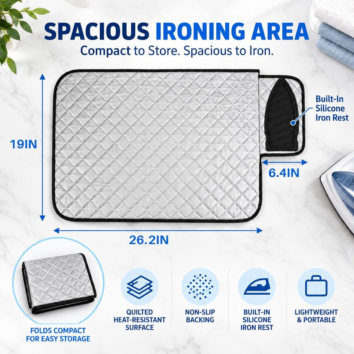 RAINFLOW Magnetic Ironing Mat - Portable Tabletop Pad for Home Travel