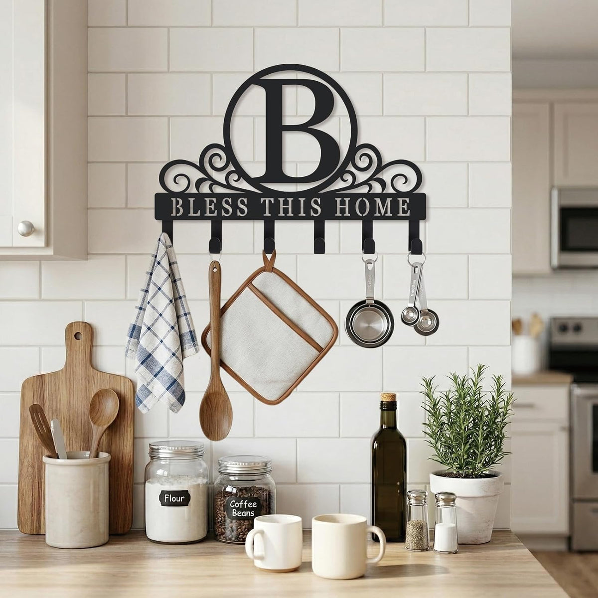 Personalized Metal Letter B Key Holder for Wall, Monogram Coat Rack Wall Mount, Key Hooks Perfect for Bathroom, Living Room, Kitchen, Office Ideal Wedding, Anniversary, Housewarming Gift