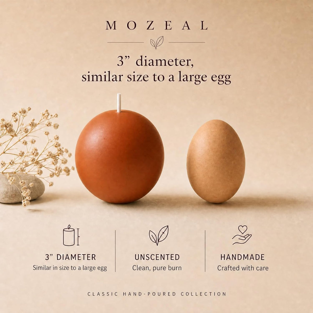 MOZEAL Hand-Poured, 3 Inch Burnt Orange Round Ball Candles - Elegant Burnt Orange Round Pillar Candles Set of 3, Dripless, Unscented, Smokeless, Ideal for Autumn Gatherings.