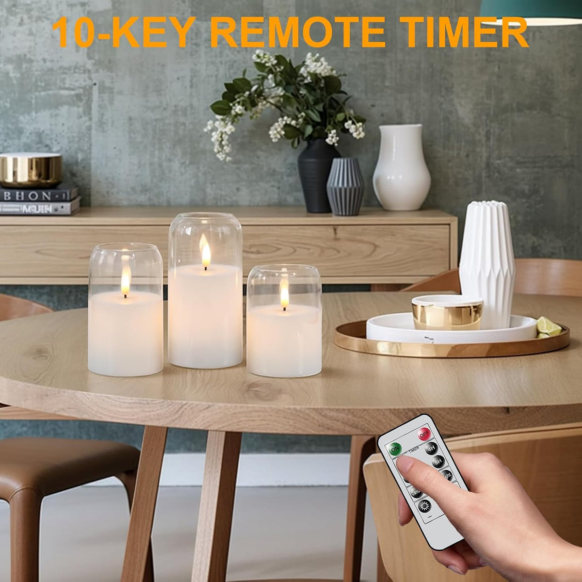 GenSwin Clear Glass LED Flameless Candles with Remote Timer