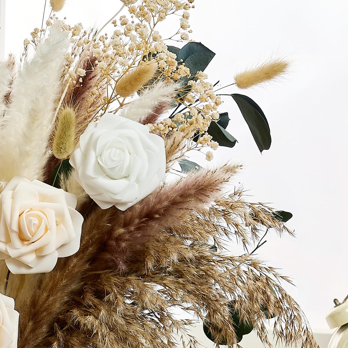 Wracra 100pcs Artificial Flowers in Vase; Dried Pampas Grass Floral