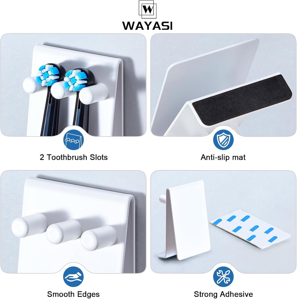 Electric Toothbrush Head Holder, Self Adhesive or Desktop Tooth Brushing Holder, Wall Mounted Toothbrush Holders Shower Bathroom, Tooth Brush Holder Organiser (White, Small)