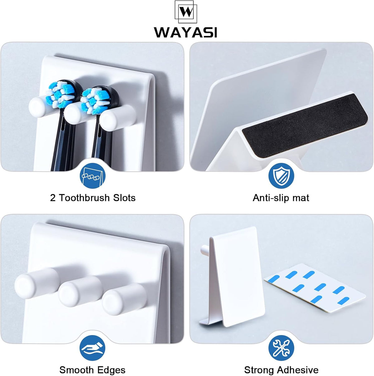 Electric Toothbrush Head Holder, Self Adhesive or Desktop Tooth Brushing Holder, Wall Mounted Toothbrush Holders Shower Bathroom, Tooth Brush Holder Organiser (White, Small)