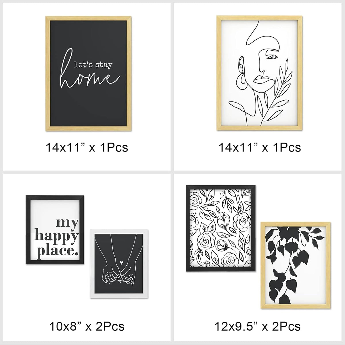ArtbyHannah 6-Piece Multi-Size Gallery Wall Frame Set, Black