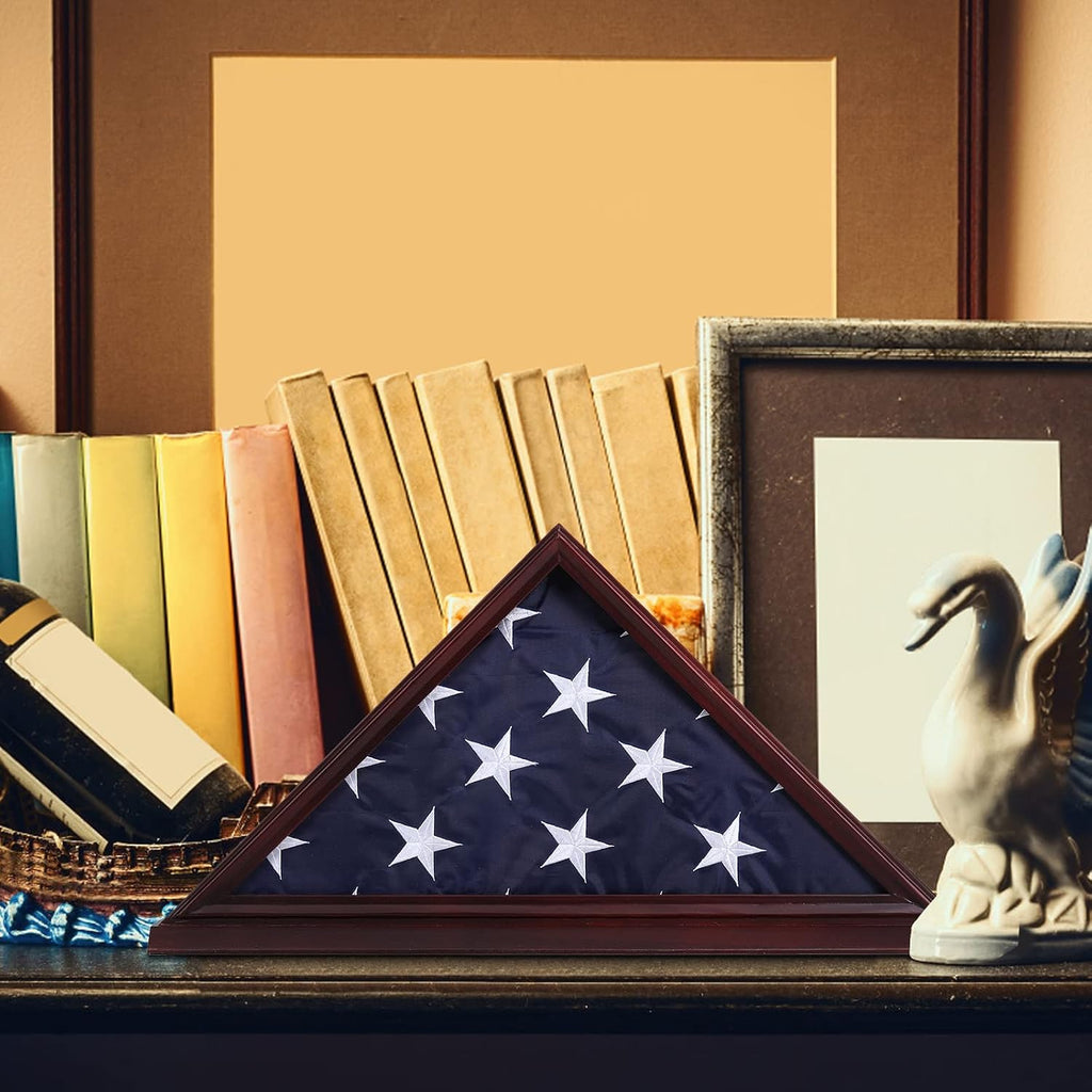 Military Flag Display Case for 5'x9.5' Burial Flag, Pine Wood, Red