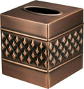Monarch Abode Tissue Box Cover Square – Handcrafted Geo Embossed Antique Copper Finish Metal Tissue Holder Box for Bathroom Accessory, Aesthetic Decorative Facial Napkin Cube for Modern Home Décor