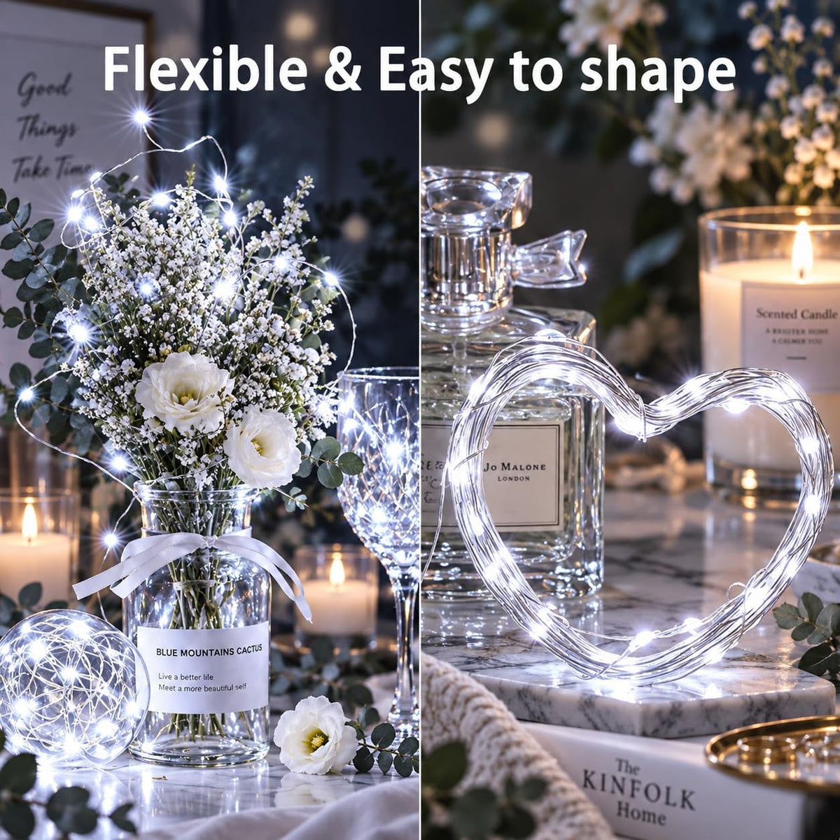2 Pack Fairy Lights Battery Operated Twinkle Lights Remote Cool White